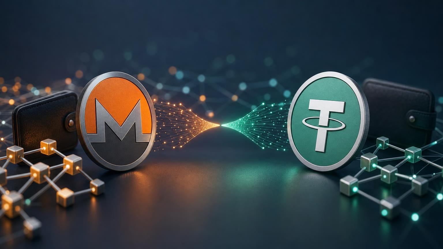 A secure XMR-to-USDT exchange route showing the Monero deposit address, USDT network check, transaction confirmations and recovery steps